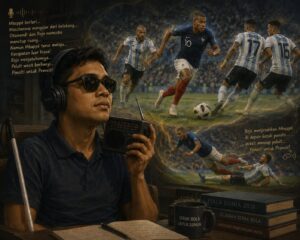 Ilustrasi Disabilitas Netra Mendengarkan Radio Siaran Sepak Bola